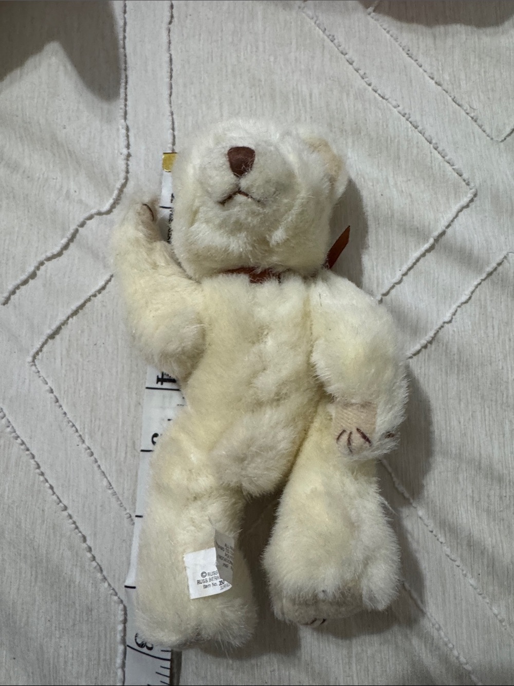 Vintage Russ Berrie Cream Plush Teddy Bear with Brown Nose